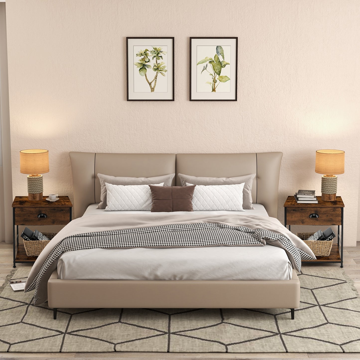 2 Tiers Nightstand with Open Storage Shelf for Living Room Bedroom-1 Piece