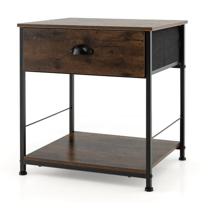 2 Tiers Nightstand with Open Storage Shelf for Living Room Bedroom-2 Pieces