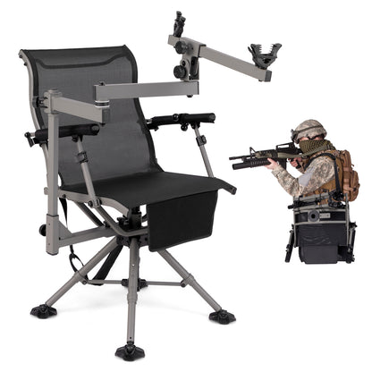 360° Swivel Portable Hunting Chair with Adjustable Legs and Armrests-Black