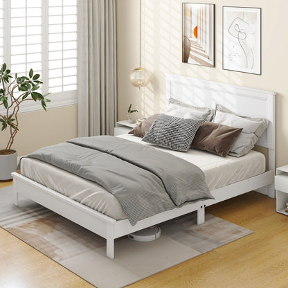 Queen Size Bed Frame Platform Slat High Headboard Bedroom with Rubber Wood Leg-Black
