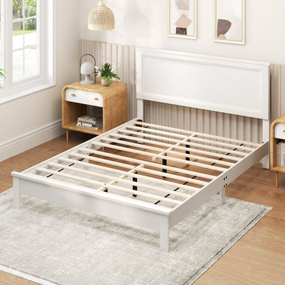 Queen Size Bed Frame Platform Slat High Headboard Bedroom with Rubber Wood Leg-Black