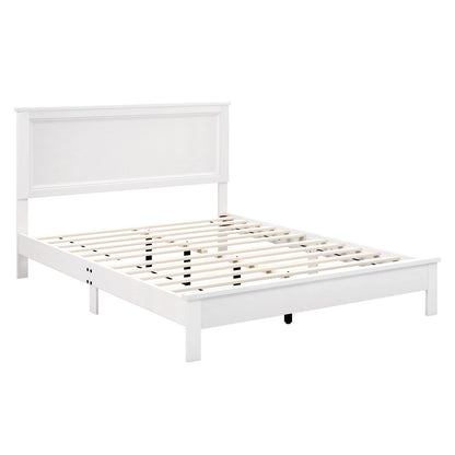 Queen Size Bed Frame Platform Slat High Headboard Bedroom with Rubber Wood Leg-Black