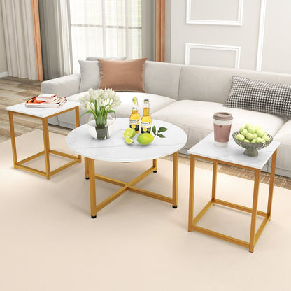 3-Piece Coffee Table Set Round Coffee Table and 2PCS Square End Tables-Gray