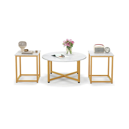 3-Piece Coffee Table Set Round Coffee Table and 2PCS Square End Tables-Gray