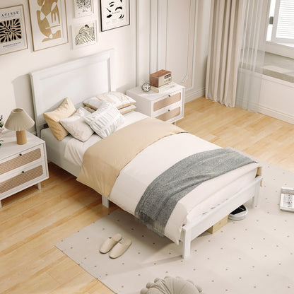 Twin Size Wooden Bed Frame with Headboard and Slat Support-Walnut