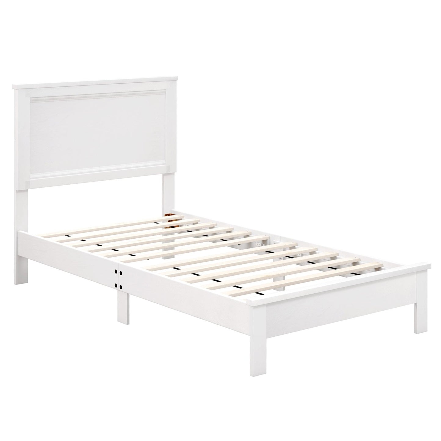 Twin Size Wooden Bed Frame with Headboard and Slat Support-Walnut