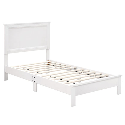 Twin Size Wooden Bed Frame with Headboard and Slat Support-Walnut
