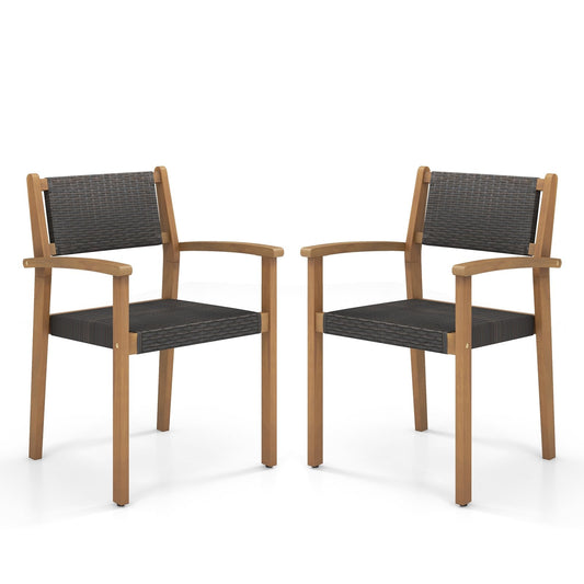 Set of 2 Stackable Outdoor Wicker Dining Chair