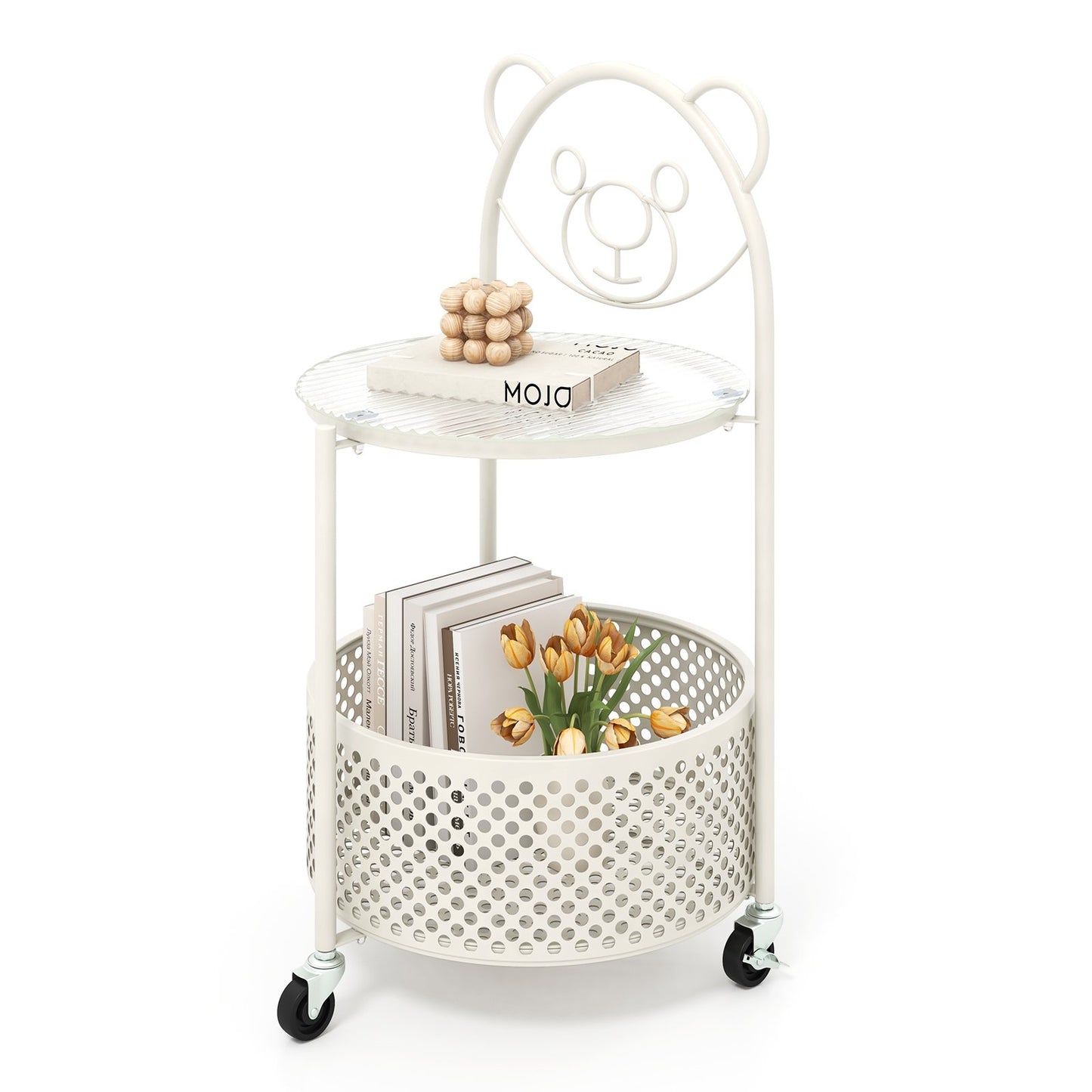 Modern Sofa Side Table on Lockable Wheels for Living Room Bedroom Study-Gold