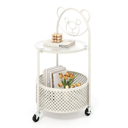 Modern Sofa Side Table on Lockable Wheels for Living Room Bedroom Study-Gold