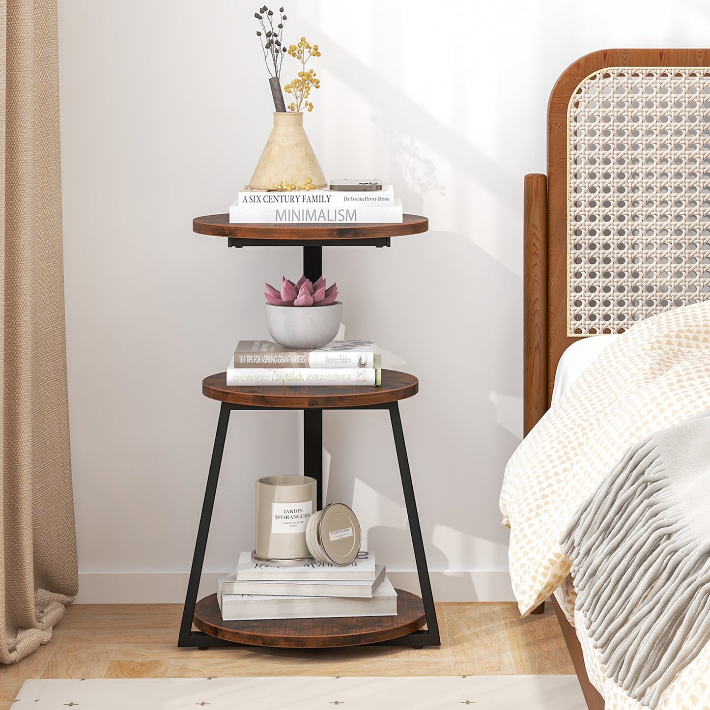 3-Tier Accent Round Side Table with Metal Frame-1 Piece
