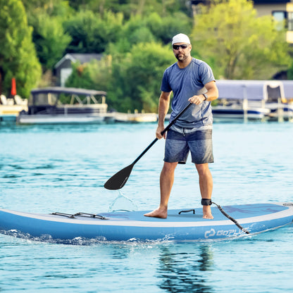 Inflatable stand-up paddle board with premium accessories, featuring a sleek design, deflated and ready for water adventures.