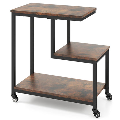G-shaped Side Table 3-Tier Mobile End Table with Open Shelves-Gray
