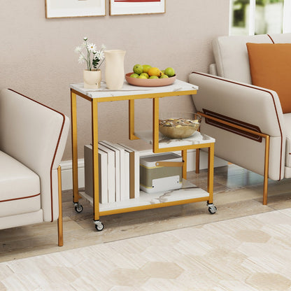 G-shaped Side Table 3-Tier Mobile End Table with Open Shelves-Gray