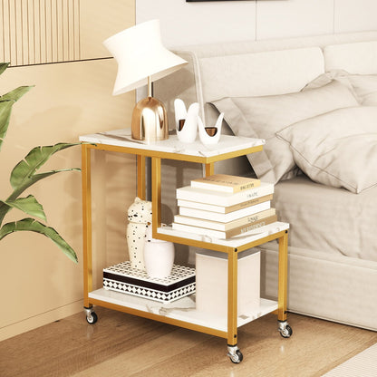 G-shaped Side Table 3-Tier Mobile End Table with Open Shelves-Gray