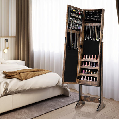 New Mirrored Jewelry Cabinet Armoire Mirror Organizer Storage Box Ring w/ Stand-Black