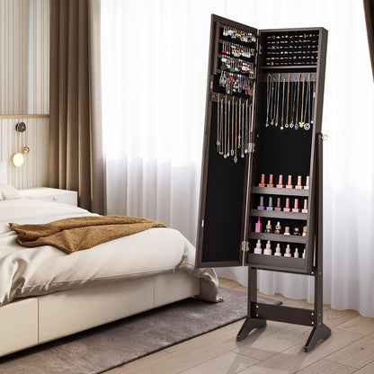 New Mirrored Jewelry Cabinet Armoire Mirror Organizer Storage Box Ring w/ Stand-Black