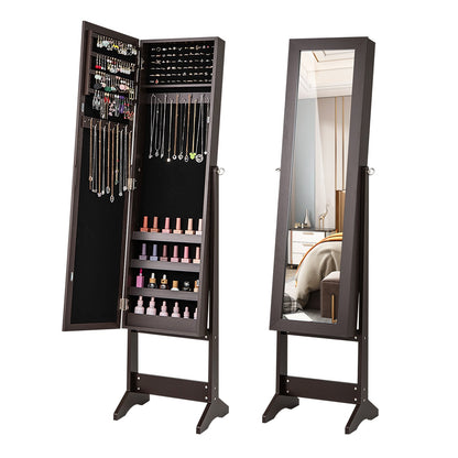 New Mirrored Jewelry Cabinet Armoire Mirror Organizer Storage Box Ring w/ Stand-Black