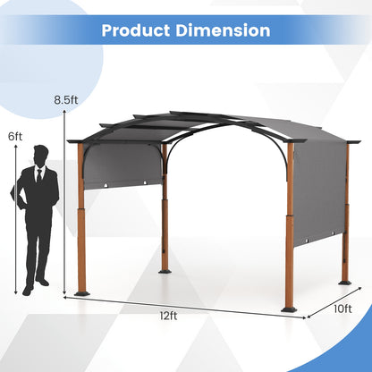 10 x 12 FT Outdoor Retractable Pergola with Retractable Canopy for Patio-Gray