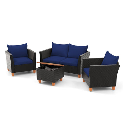 4 Pieces Outdoor Conversation Set with Storage Coffee Table-Gray