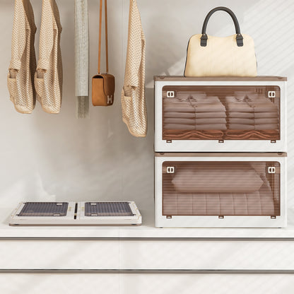 Three stackable storage bins with lids and five opening options, 18-gallon capacity, by Wilsons Home Store.