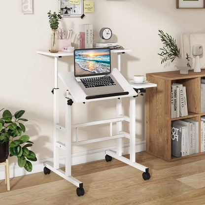 Mobile Stand-up Computer Desk Adjustable with 2 Tilting Desktops-Black