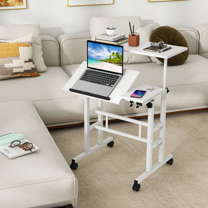 Mobile Stand-up Computer Desk Adjustable with 2 Tilting Desktops-Black