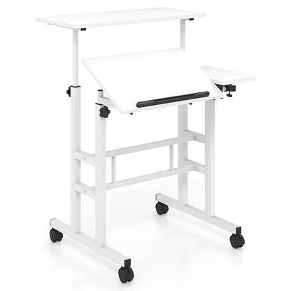 Mobile Stand-up Computer Desk Adjustable with 2 Tilting Desktops-Black