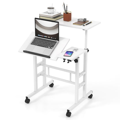 Mobile Stand-up Computer Desk Adjustable with 2 Tilting Desktops-Black