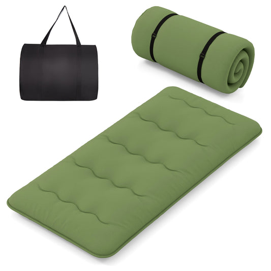 Twin size floor mattress with washable cover and carry bag, featuring soft fabric and cushioning for comfortable sleeping.