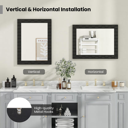 Wood Framed Wall Mirror Rectangle Vanity Mirror for Living Room Entryway-Black