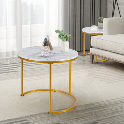 Set of 2 Modern Round Stacking Nesting Coffee Tables for Living Room-Light Brown
