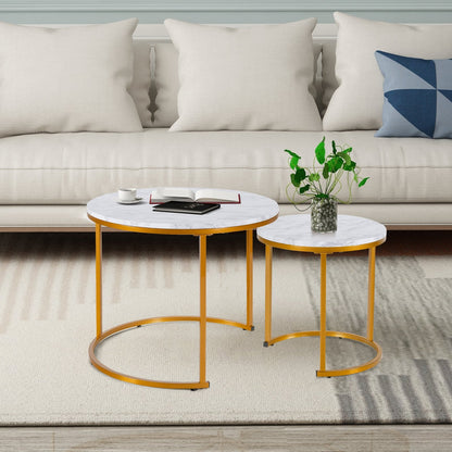 Set of 2 Modern Round Stacking Nesting Coffee Tables for Living Room-Light Brown