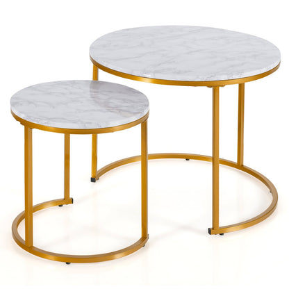 Set of 2 Modern Round Stacking Nesting Coffee Tables for Living Room-Light Brown