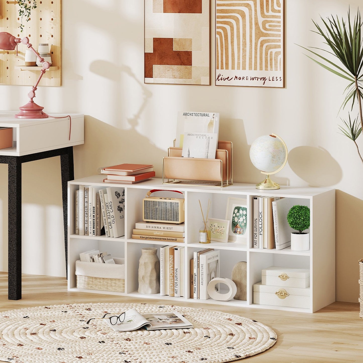 8-Cube Bookcase Bookshelf with 2 Anti-Tipping Kits Storage Organizer-Rustic Brown