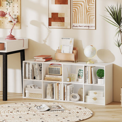 8-Cube Bookcase Bookshelf with 2 Anti-Tipping Kits Storage Organizer-Rustic Brown