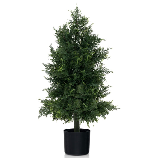 Artificial Cedar Topiary Tree with Plastic Nursery Pot for Porch and Office