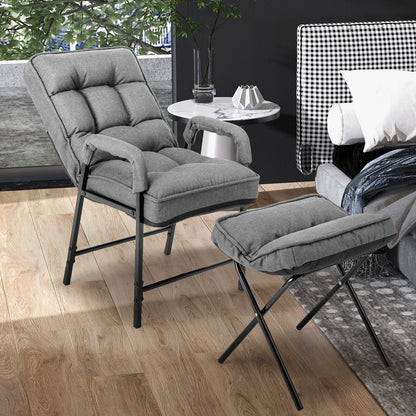 Linen Fabric Modern Accent Chair with Ottoman and Adjustable Backrest-Beige