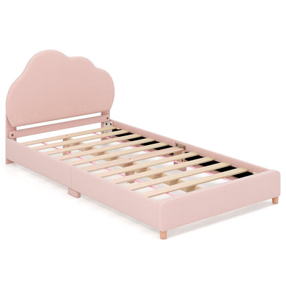 Twin Bed Frame with Height-Adjustable Headboard and Sturdy Wooden Slats-Blue