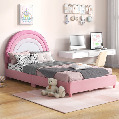 Twin Bed Frame with Height-Adjustable Headboard and Sturdy Wooden Slats-Blue