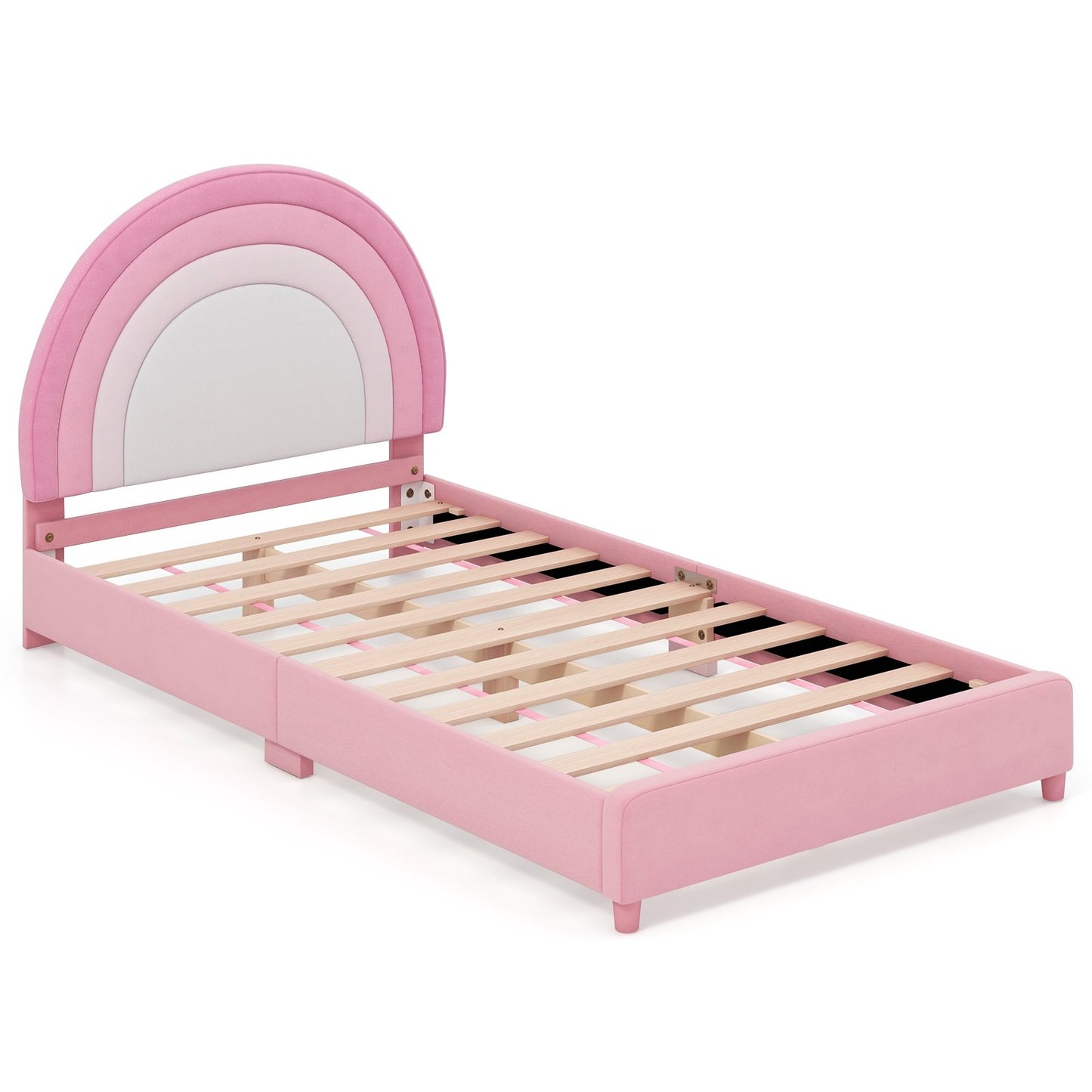 Twin Bed Frame with Height-Adjustable Headboard and Sturdy Wooden Slats-Blue