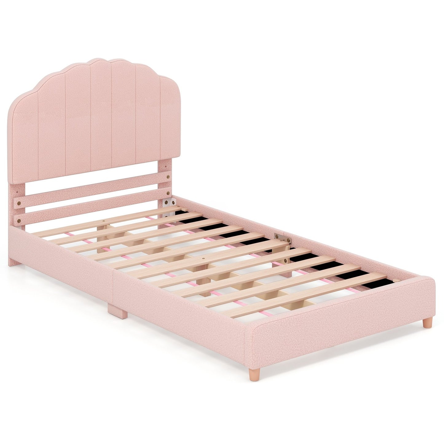 Twin Bed Frame with Height-Adjustable Headboard and Sturdy Wooden Slats-Blue