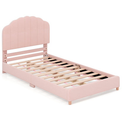 Twin Bed Frame with Height-Adjustable Headboard and Sturdy Wooden Slats-Blue