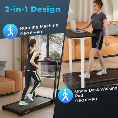 2 in 1 Folding Treadmill with 300 LBS Capacity and Remote Control for Home-Black