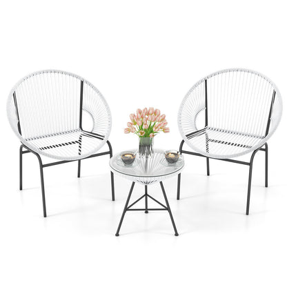3PCS Patio Acapulco Furniture Bistro Set with GlassTable-Black