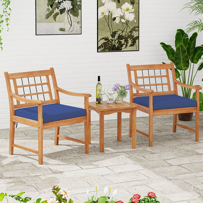 3 Piece Wood Patio Furniture Set with Seat Cushions and Acacia Wood Frame-Gray