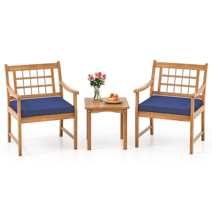 3 Piece Wood Patio Furniture Set with Seat Cushions and Acacia Wood Frame-Gray