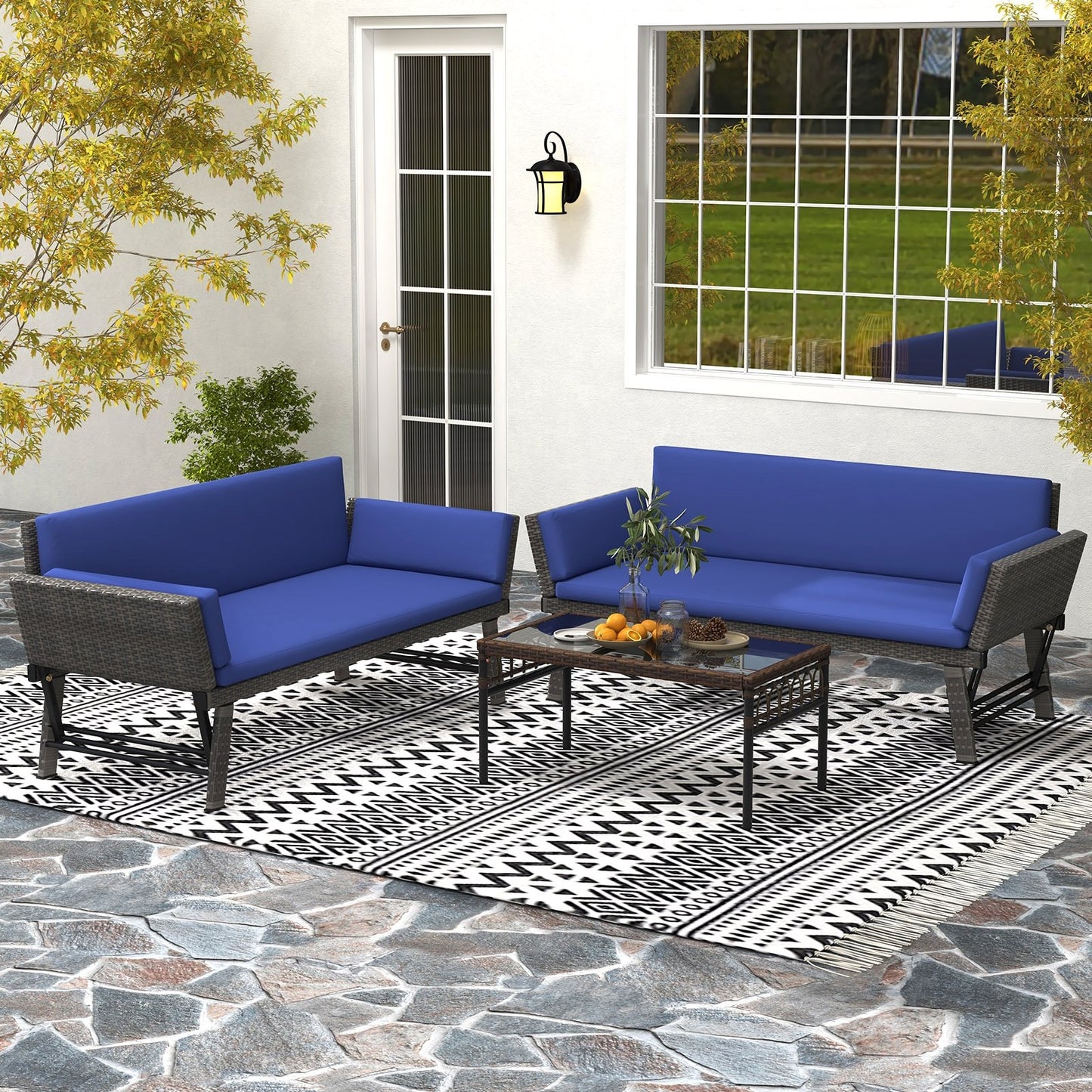 Outdoor Convertible Sofa Daybed with Adjustable Armrests for Balcony-Gray