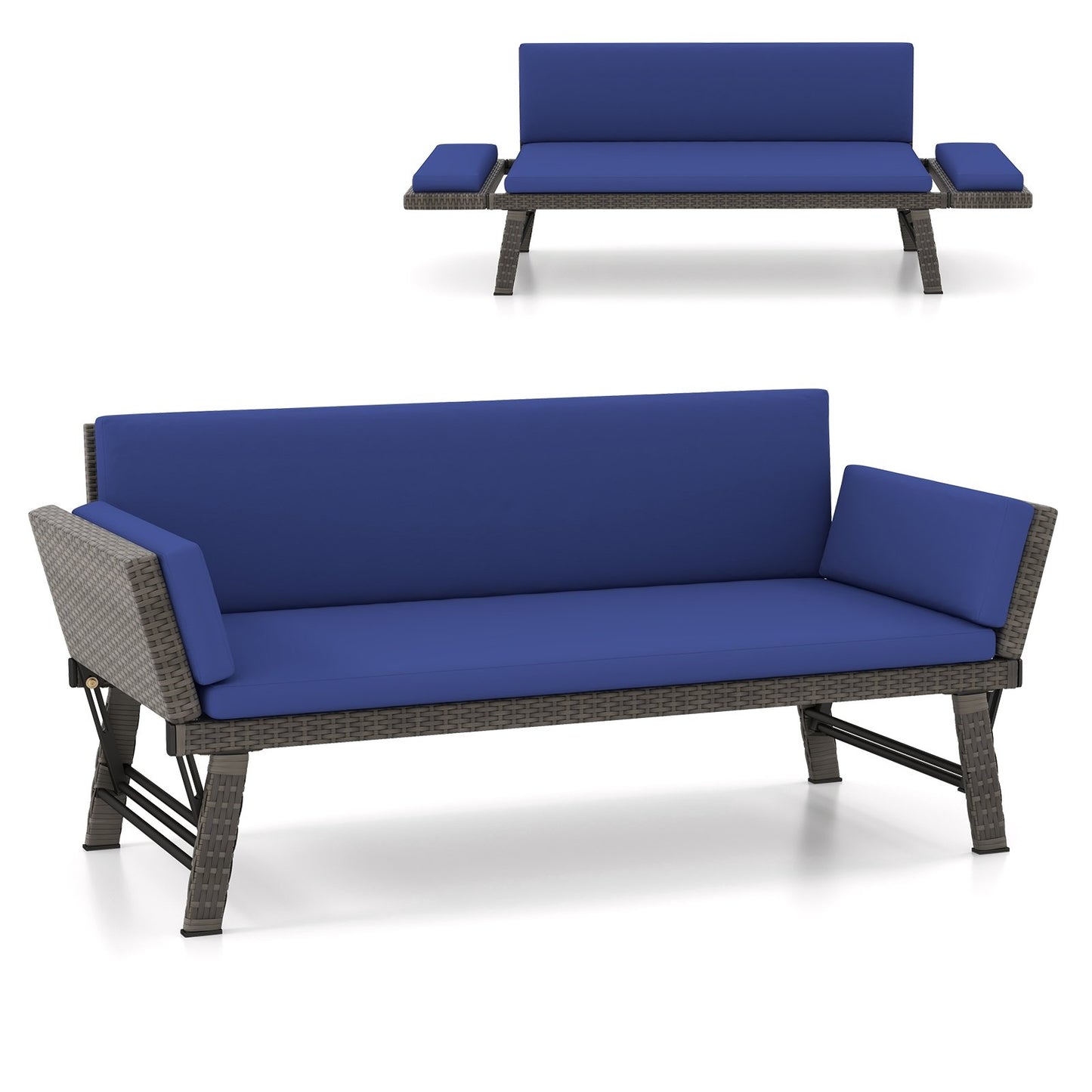 Outdoor Convertible Sofa Daybed with Adjustable Armrests for Balcony-Gray