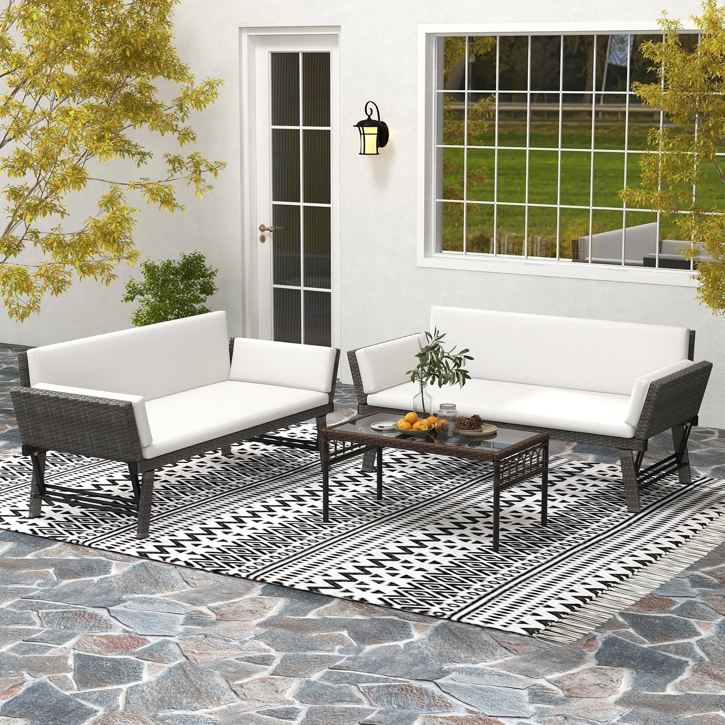 Outdoor Convertible Sofa Daybed with Adjustable Armrests for Balcony-Gray
